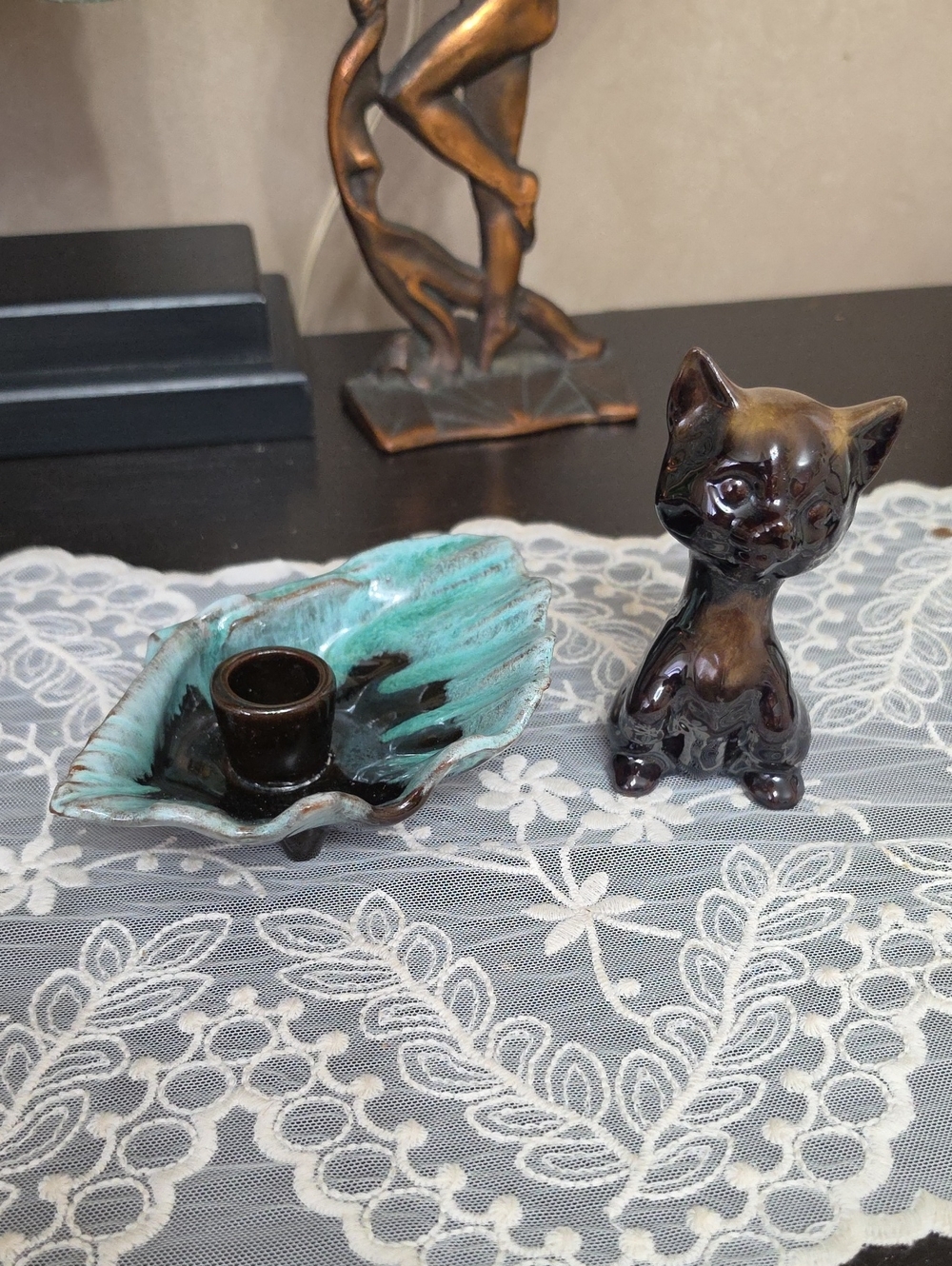 Vintage Cat And Shell Candle Holder Made In Canada Blue Mountain By Barton Ware